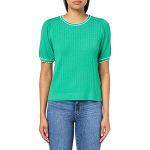 Women's Cable Knit Sweater Short Sleeve Crew Neck Scalloped Edge Casual